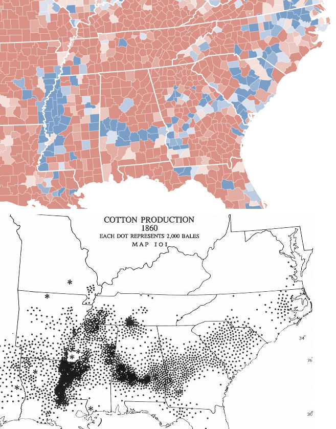 cotton production in 1860 vs voting habits in 2008