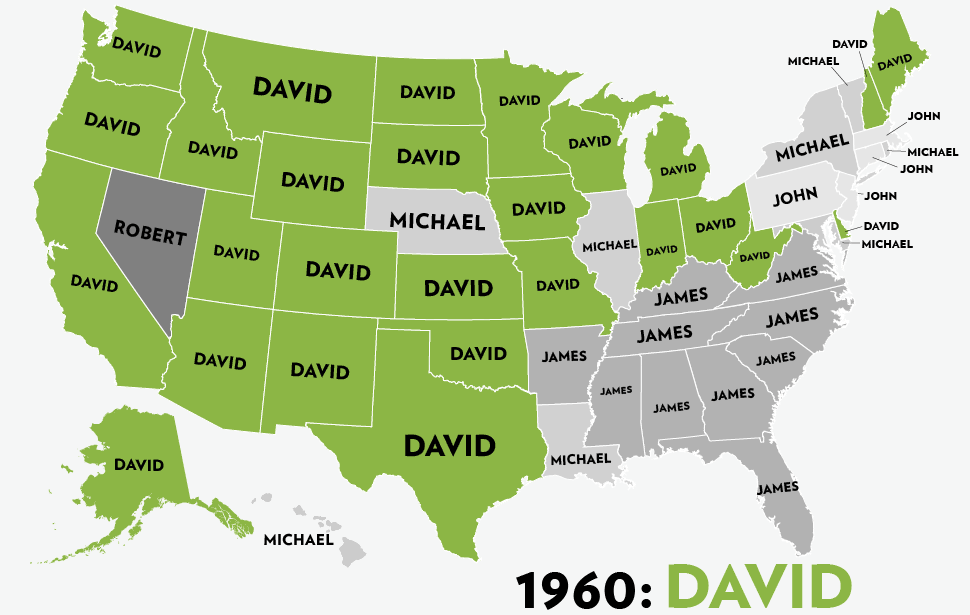 Most popular boy's name in each state, by year