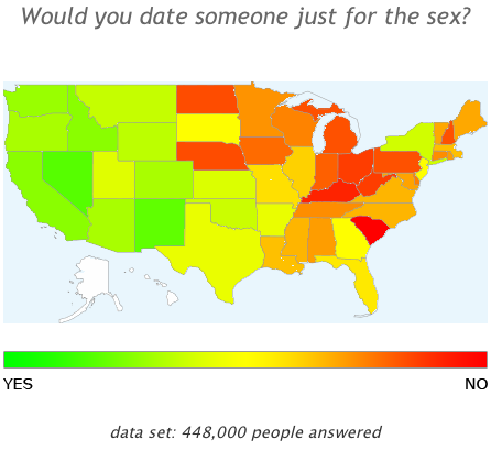relationship meme on map Would you date someone just for the sex? Yes data set 448,000 people answered