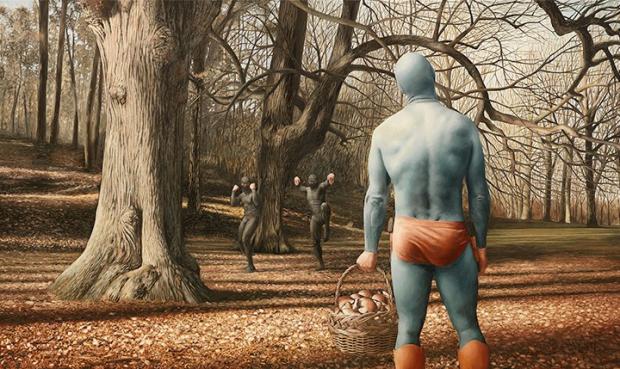 These photorealistic oil paintings by Swedish artist Andreas Englund take us through the less dignified moments of a superhero.