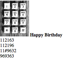 songs you can play on a phone keypad - Happy Birthday 112163 112196 11 969363
