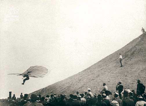 Otto Lillienthal (1848-1896) invented the steerable hang glider, crashed it, and died.