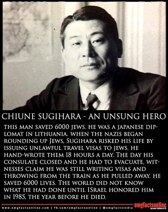 chiune sugihara saved 6000 jews - Chiune Sugihara An Unsung Hero This Man Saved 6000 Jews. He Was A Japanese Dip Lomat In Lithuania. When The Nazis Began Rounding Up Jews, Sugihara Risked His Life By Issuing Unlawful Travel Visas To Jews. He HandWrote The