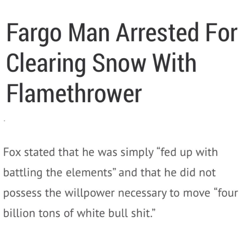 interactive lecture - Fargo Man Arrested For Clearing Snow With Flamethrower Fox stated that he was simply fed up with battling the elements and that he did not possess the willpower necessary to move four billion tons of white bull shit."