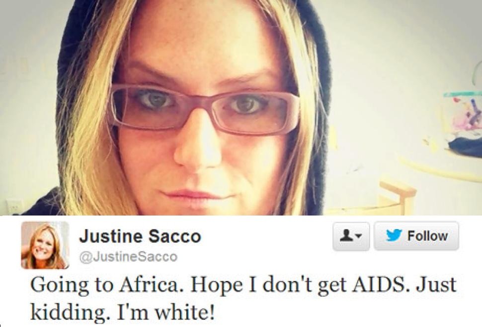 Justine Sacco worked as a public relations specialist for InterActive Corp. Until she posted her inappropriate status. Sacoo's tweet caused a huge reaction from public and the screenshot of it became viral. Soon after that she got fired.