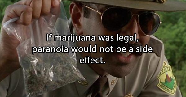 stoner thoughts - super troopers littering and meme - If marijuana was legal, paranoia would not be a side effect. Tati