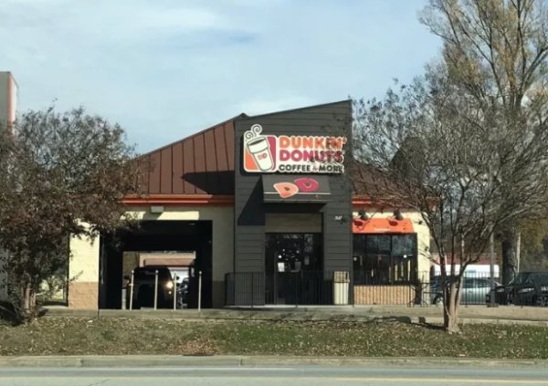 You can tell this Dunkin’ Donuts used to be a car wash with its indoor drive-thru.