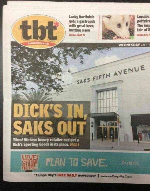 tampa bay times - tbt Luclcy Northdale gets a gastropub with great beer, inviting menu C Pe Lovable pottytra The insi tale of B Wednesday April 2 Saks Fifth Avenue Dick'S In Saks Outinere Yikes! We lose luxury retailer and get a Dick's Sporting Goods in i