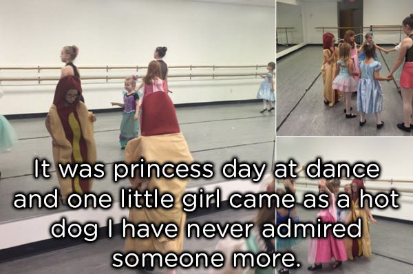 girl dressed as hot dog for princess day - It was princess day at dance and one little girl came as a hot dog I have never admired someone more.