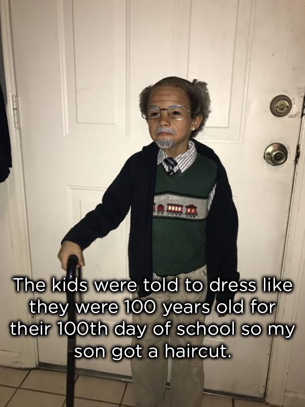 kids dress like 100 years old - Be The kids were told to dress they were 100 years old for their 100th day of school so my son got a haircut.