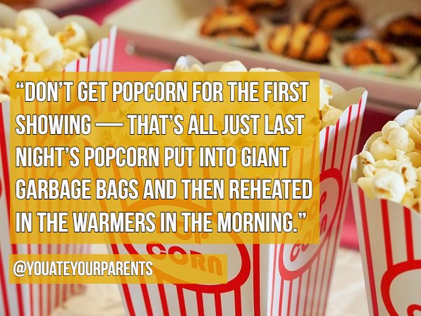kids birthday party food ideas - "Don'T Get Popcorn For The First Showing That'S All Just Last Night'S Popcorn Put Into Gianti Garbage Bags And Then Reheated In The Warmers In The Morning." Miticos