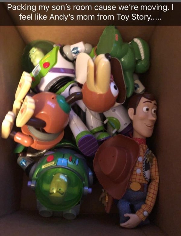 toy story toys in the box - Packing my son's room cause we're moving. I feel Andy's mom from Toy Story.....