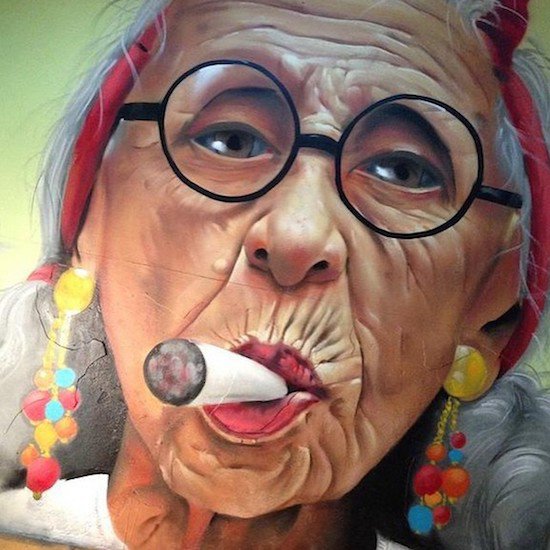 old lady smoking painting