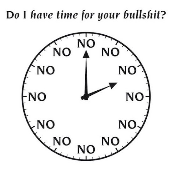 clock meme - Do I have time for your bullshit? No No Eno Not No Fono No No