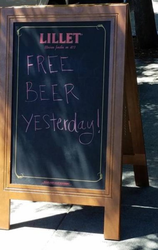 blackboard - Lillet Free Beer Yesterday!