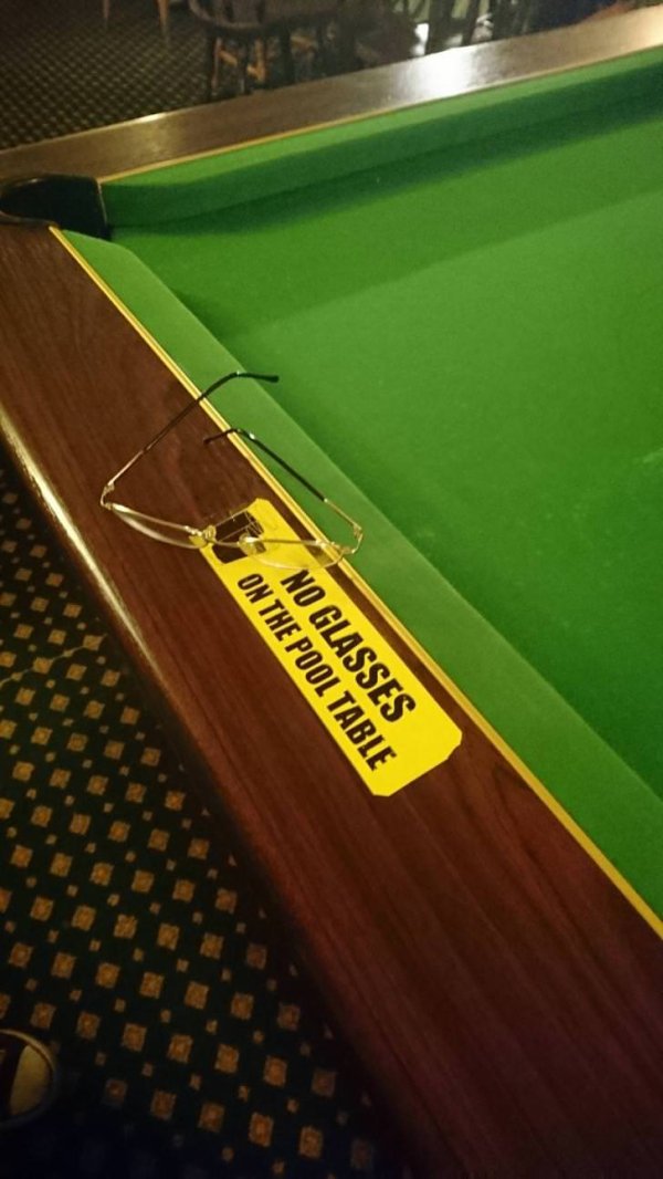 don't care english billiards - No Glasses On The Pool Table