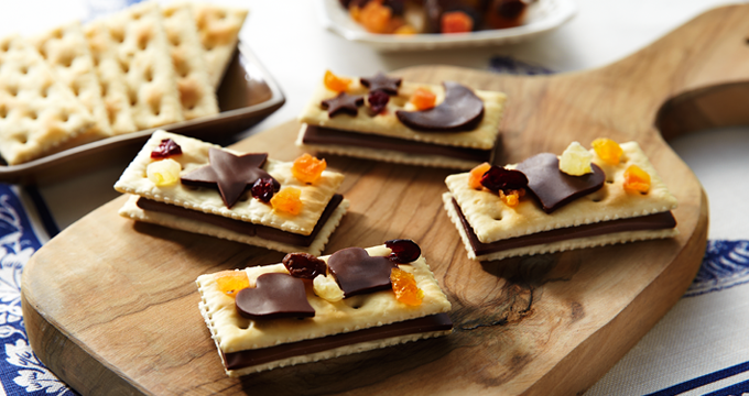 On crackers,why not try it?For extra visual appeal, you can grab a cookie cutter and stamp out accents to add to chocolate-layered crackers