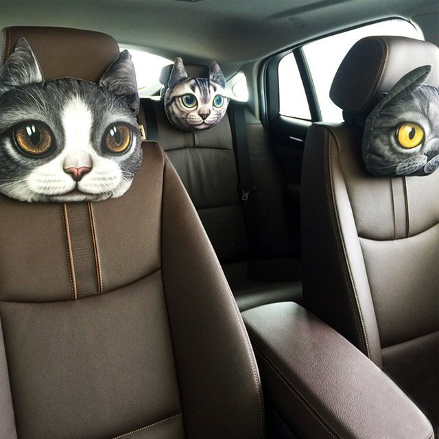 3D Animal Charcoal Car Pillow –
Extremely life like 3D animal printed, unique and special, it has an elastic band which will tie onto headrest easily. It contains a charcoal bag to help eliminate odor & purify the air inside your car. Zipper design, convenient for washing. That and your pet will love them.