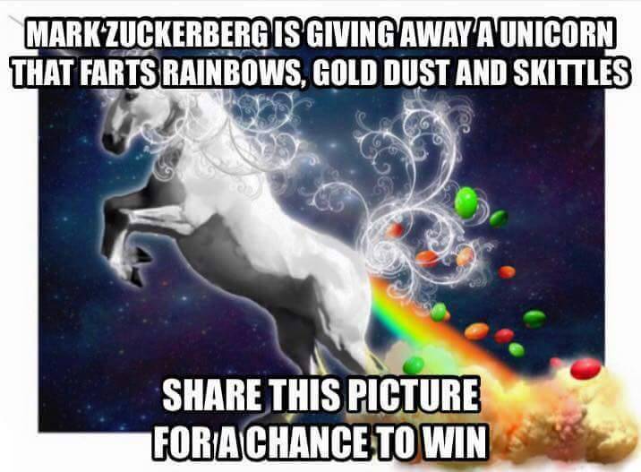 unicorn skittles - Mark Zuckerberg Is Giving Away'A Unicorn That Farts Rainbows, Gold Dust And Skittles This Picture For A Chance To Win