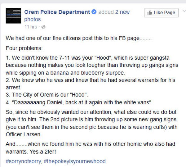 Gangster Taunts Police on Facebook and Police Respond Accordingly