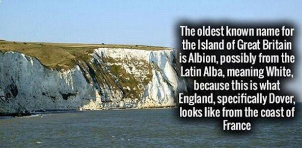 water resources - The oldest known name for the Island of Great Britain is Albion, possibly from the Latin Alba, meaning White, because this is what England, specifically Dover, looks from the coast of France