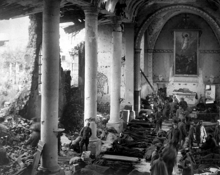 An American field hospital in the bombed out remains of a French church in 1918.