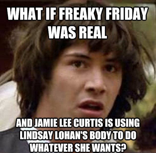 Conspiracy Keanu meme about realizing the movie Freaky Friday is happening ...