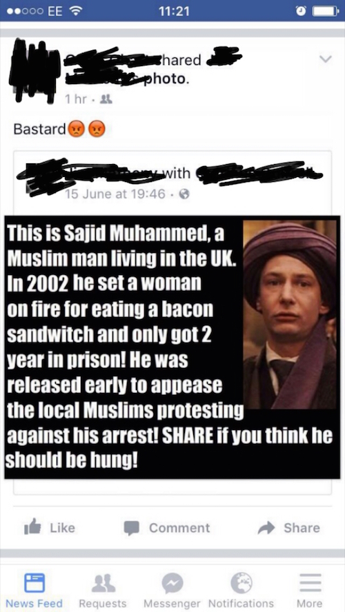 lisbon - .000 Ee hared S photo. 11hr. Bastard with 15 June at . This is Sajid Muhammed, a Muslim man living in the Uk. In 2002 he set a woman on fire for eating a bacon sandwitch and only got 2 year in prison! He was released early to appease the local Mu