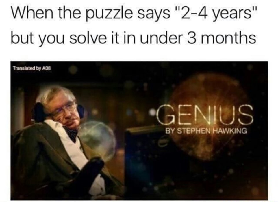 puzzle said 2 4 years - When the puzzle says "24 years" but you solve it in under 3 months Translated by A08 Genius By Stephen Hawking