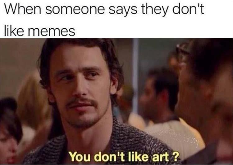 Meme about when someone says they don't like memes.