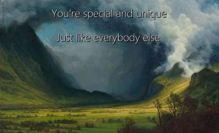 Valley in Hawaii with motivational line about how your are unique, just like everyone else.