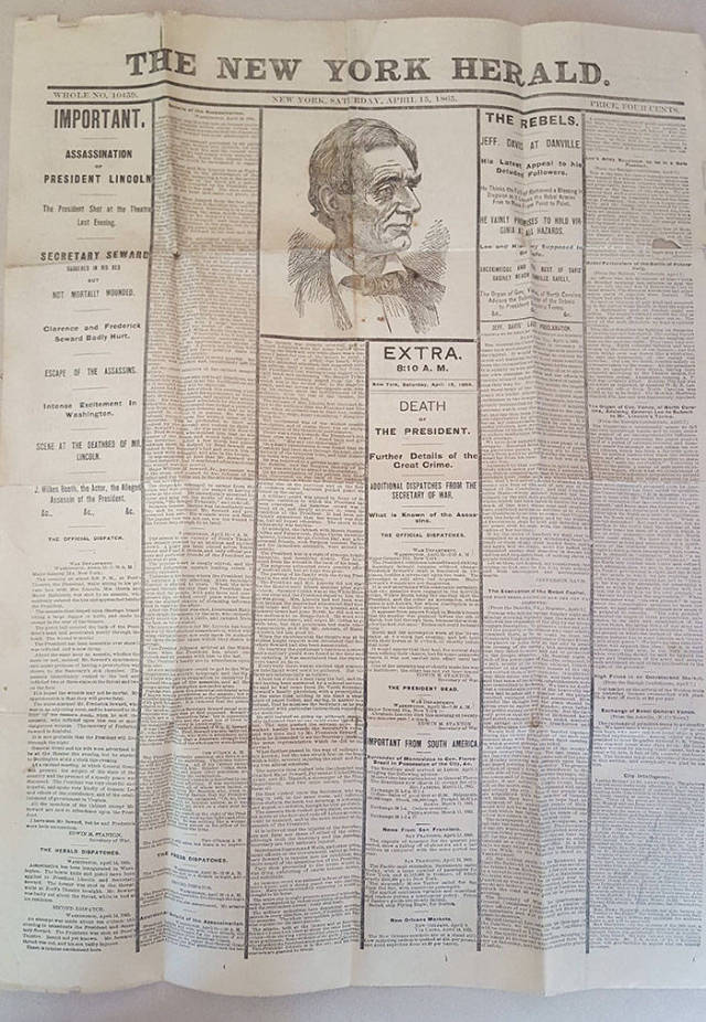 “The death of Lincoln. Technically 1865. This is either a reprint or a reprint of a reprint. You can tell by the Extra 8:10 a.m. headline. Max age, 1880”