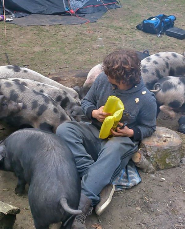 “Went camping last night. My brother decided he was going to sleep ‘under the stars’. He woke up to this.”