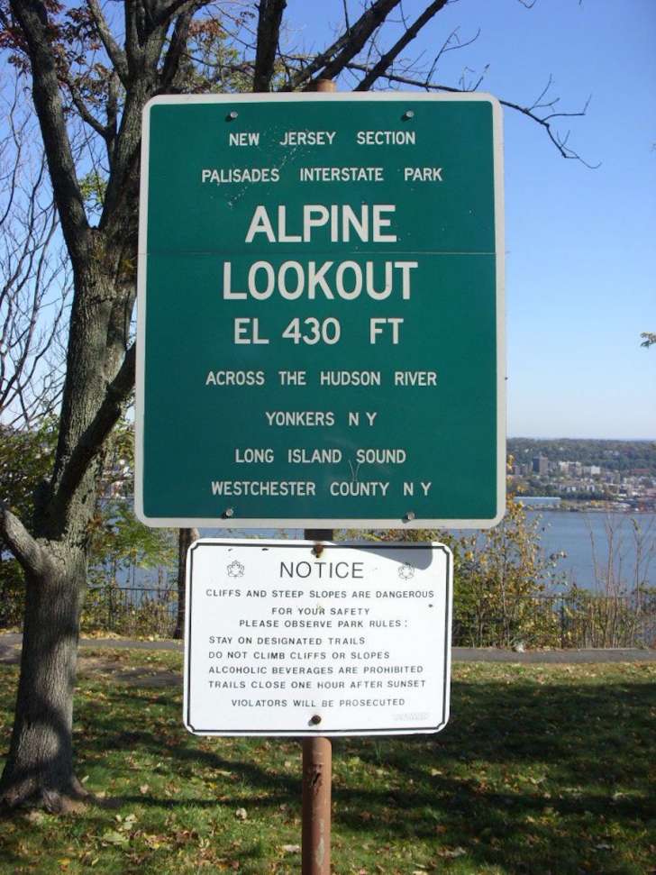alpine nj sign - New Jersey Section Palisades Interstate Park Alpine Lookout El 430 Ft Across The Hudson River Yonkers Ny Long Island Sound Westchester County Ny Notice Cliefs And Steep Slopes Are Dangerous For Your Safety Please Observe Park Rules Stay O