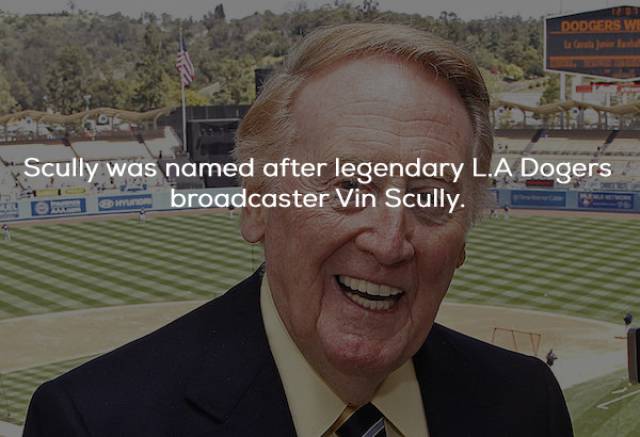 vin scully - Dodgers We Scully was named after legendary L.A Dogers m broadcaster Vin Scully. 1 o