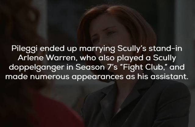 photo caption - Pileggi ended up marrying Scully's standin Arlene Warren, who also played a Scully doppelganger in Season 7's "Fight Club," and made numerous appearances as his assistant.