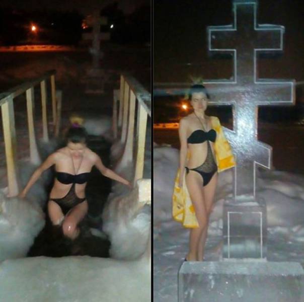 Russian Girls Celebrate Orthodox Epiphany By Diving Into Icy Cold Water