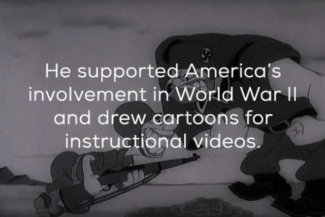 photo caption - He supported America's involvement in World War || and drew cartoons for instructional videos.