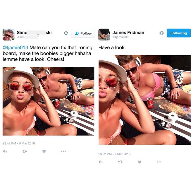 bikini - Simo Esim s ki James Fridman ing Mate can you fix that ironing Have a look. board, make the boobies bigger hahaha lemme have a look. Cheers!