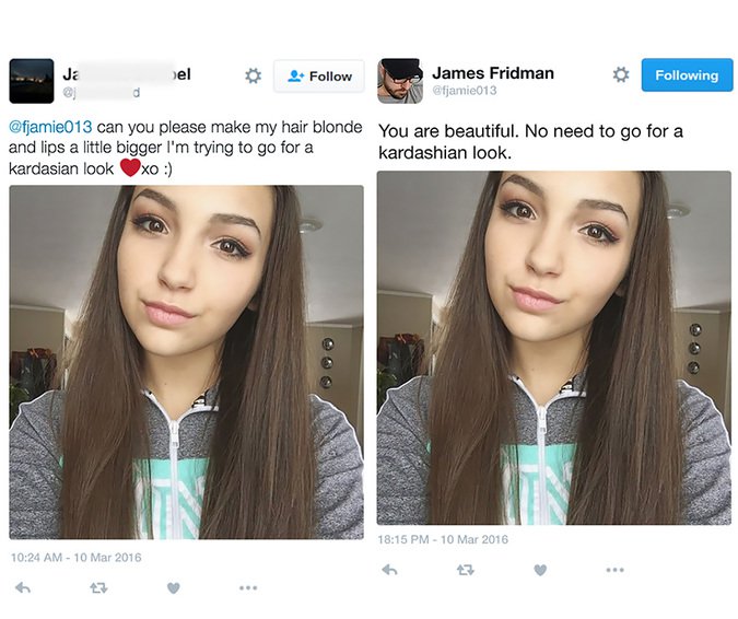 james fridman - Ja el James Fridman ing can you please make my hair blonde You are beautiful. No need to go for a and lips a little bigger I'm trying to go for a kardashian look. kardasian look xo