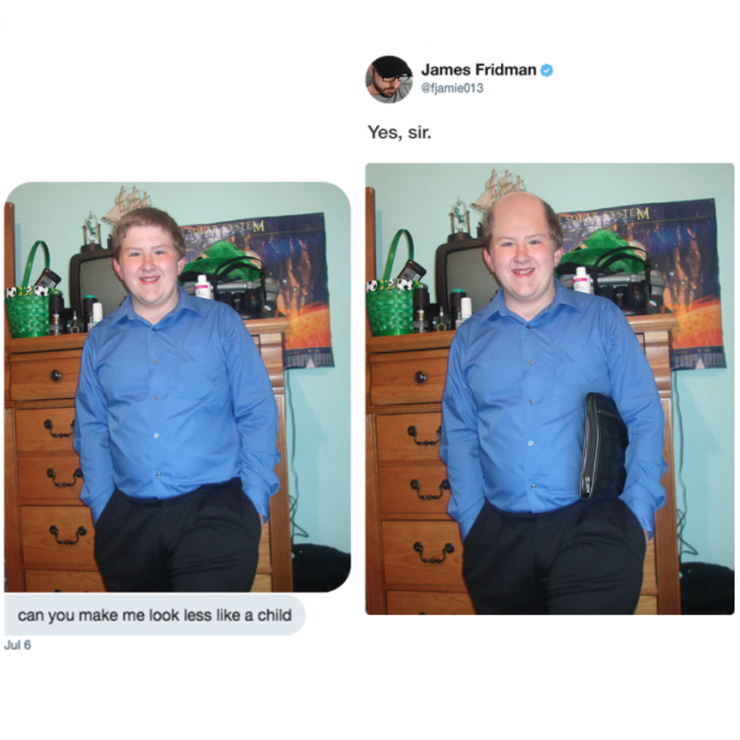 james twitter photoshop - James Fridman fjam013 Yes, sir. can you make me look less a child Jul