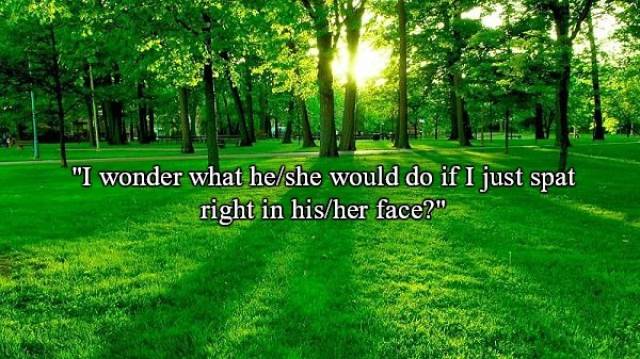 beautiful green nature - "I wonder what heshe would do if I just spat right in hisher face?"