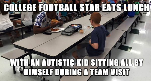 sitting alone at lunch - College Football Star Eats Lunch With An Autistic Kid Sitting All By I Chimself During A Team Visit