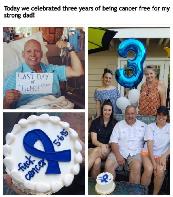 Today we celebrated three years of being cancer free for my strong dad! Last Day Of CHEMI5615 5615 fuck cancer