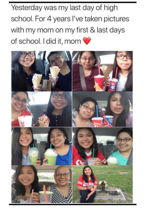 4 years of high school meme - Yesterday was my last day of high school. For 4 years I've taken pictures with my mom on my first & last days of school. I did it, mom