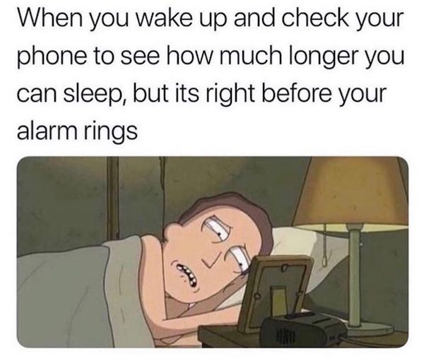 jerry rick and morty meme - When you wake up and check your phone to see how much longer you can sleep, but its right before your alarm rings