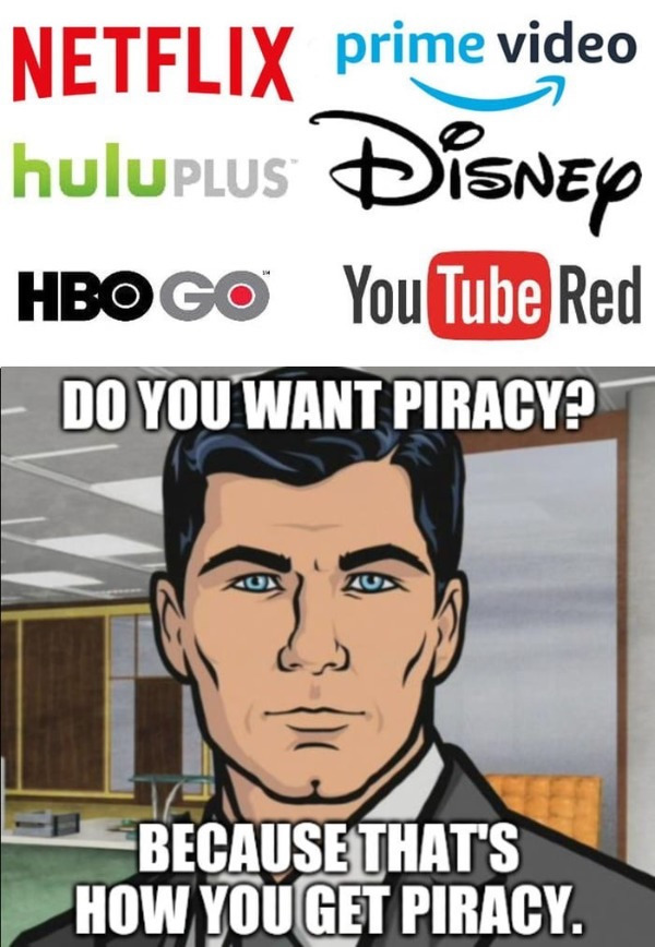 archer you are my oprah - Netflix prime video huluPlus Disney Hbogo YouTube Red Do You Want Piracy 20 Because That'S How You Get Piracy.