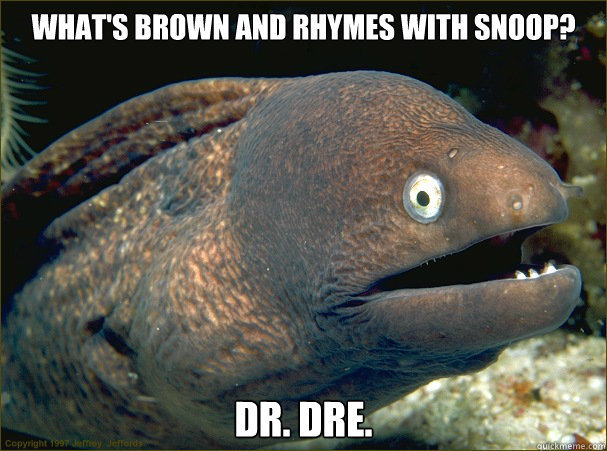 bad joke eel - What'S Brown And Rhymes With Snoop? Dr. Dre. Copyright 1997edy Jefford Quickmeme.com