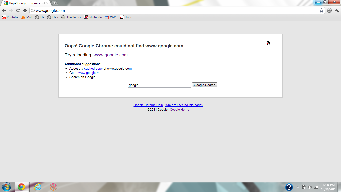 Google Chrome Can't Find Google.