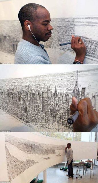 After a 20-minute flight over the city of New York, Stephen Wiltshire, diagnosed with autism, draws the whole town with only his memory